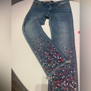 Pilcro and the Letterpress Slim Straight Jeans Jewel Embellishment